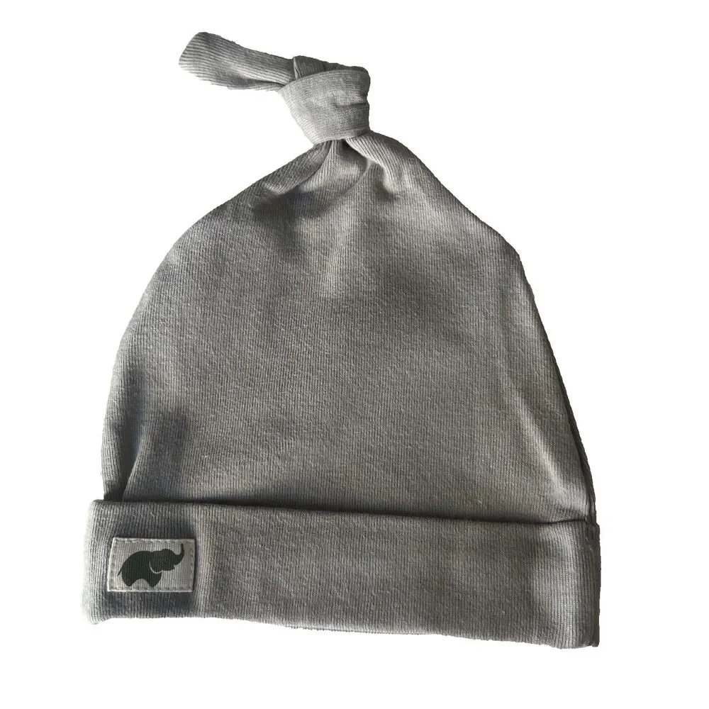 Monica+Andy Baby Beanie Gray Tie Knot Top Knit Cap OS Organic Cotton NWT